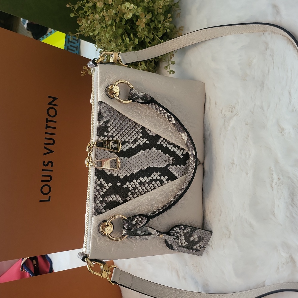 LOUIS VUITTON Creme Empreinte Monogram Leather Python V BB Tote Bag - RARE